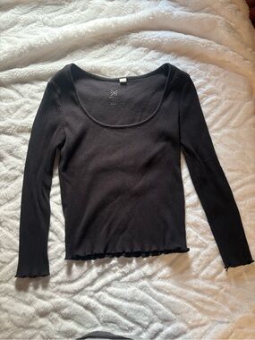 PacSun Black Ribbed Scoop Neck Long Sleeve Top